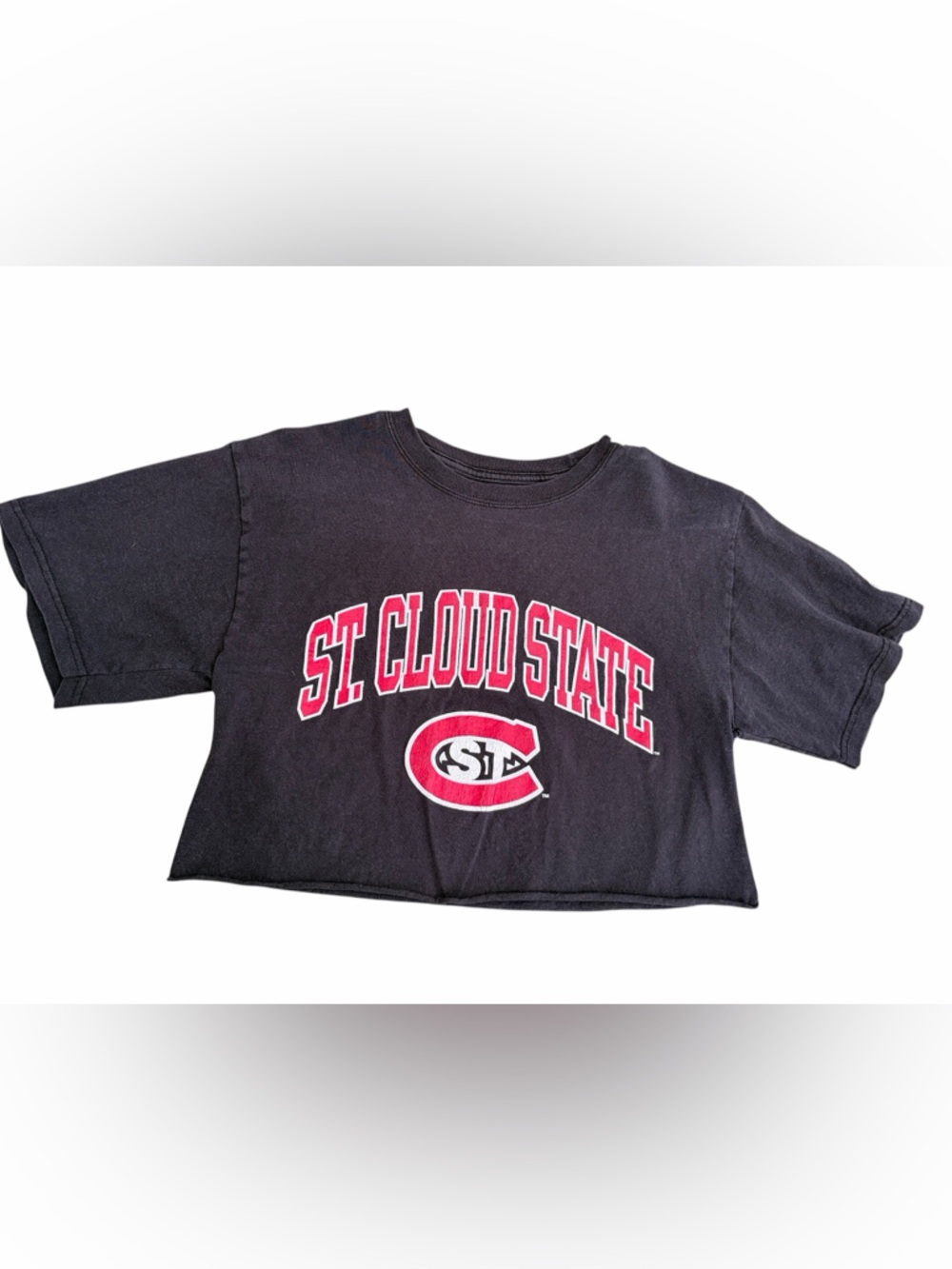 College Logo Champion Black Crop Top T-Shirt Sz S